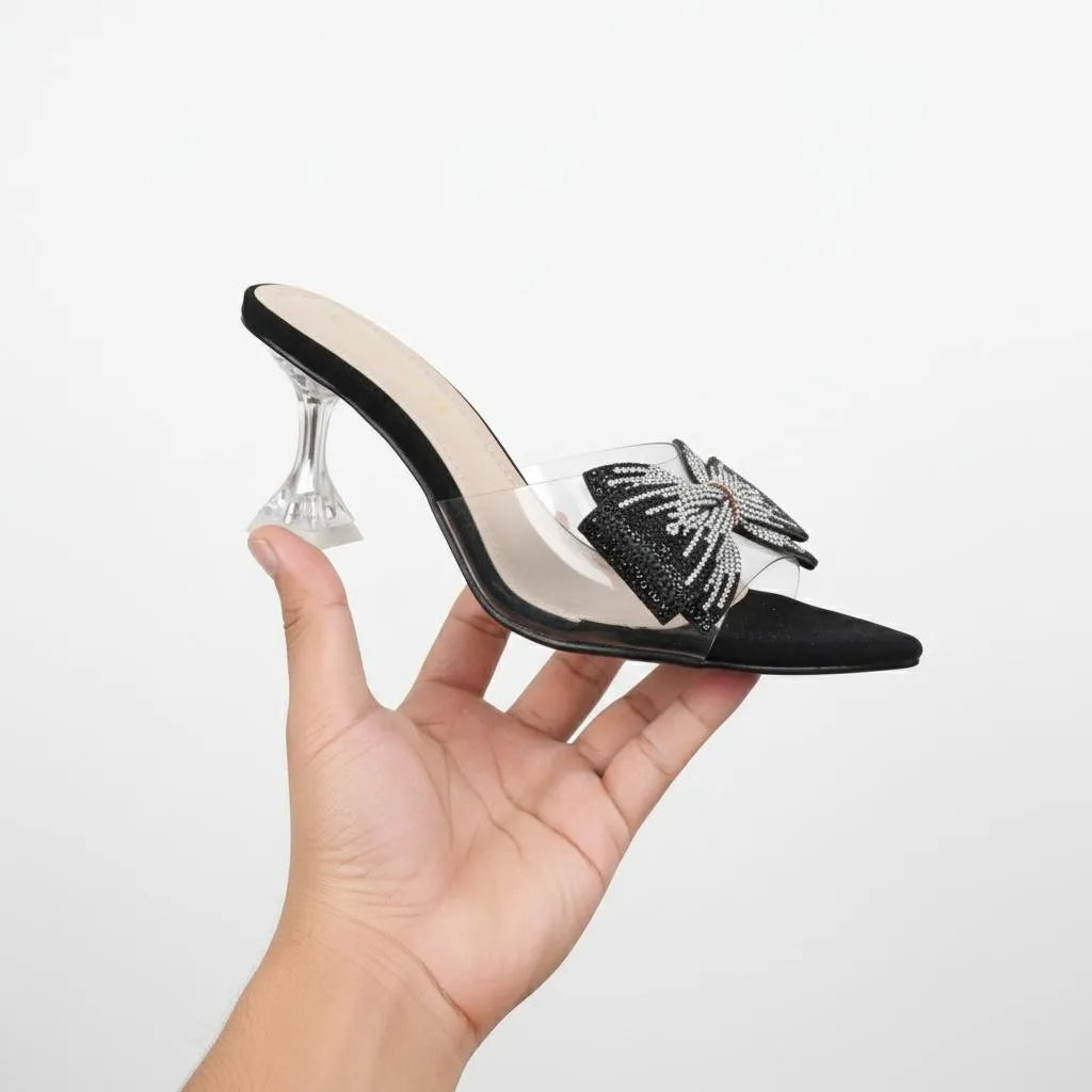Black Bow Heels with Transparent