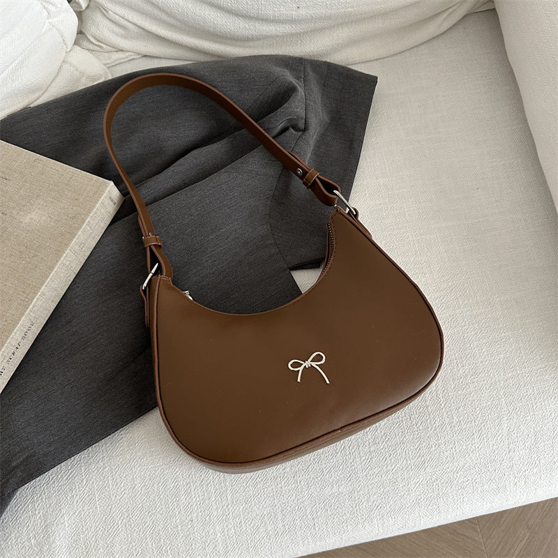 Crescent Shaped Shoulder Bag with Bow Detail