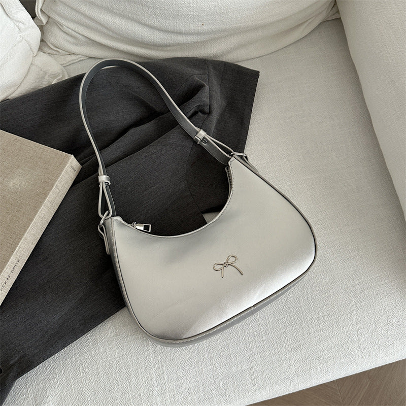 Crescent Shaped Shoulder Bag with Bow Detail