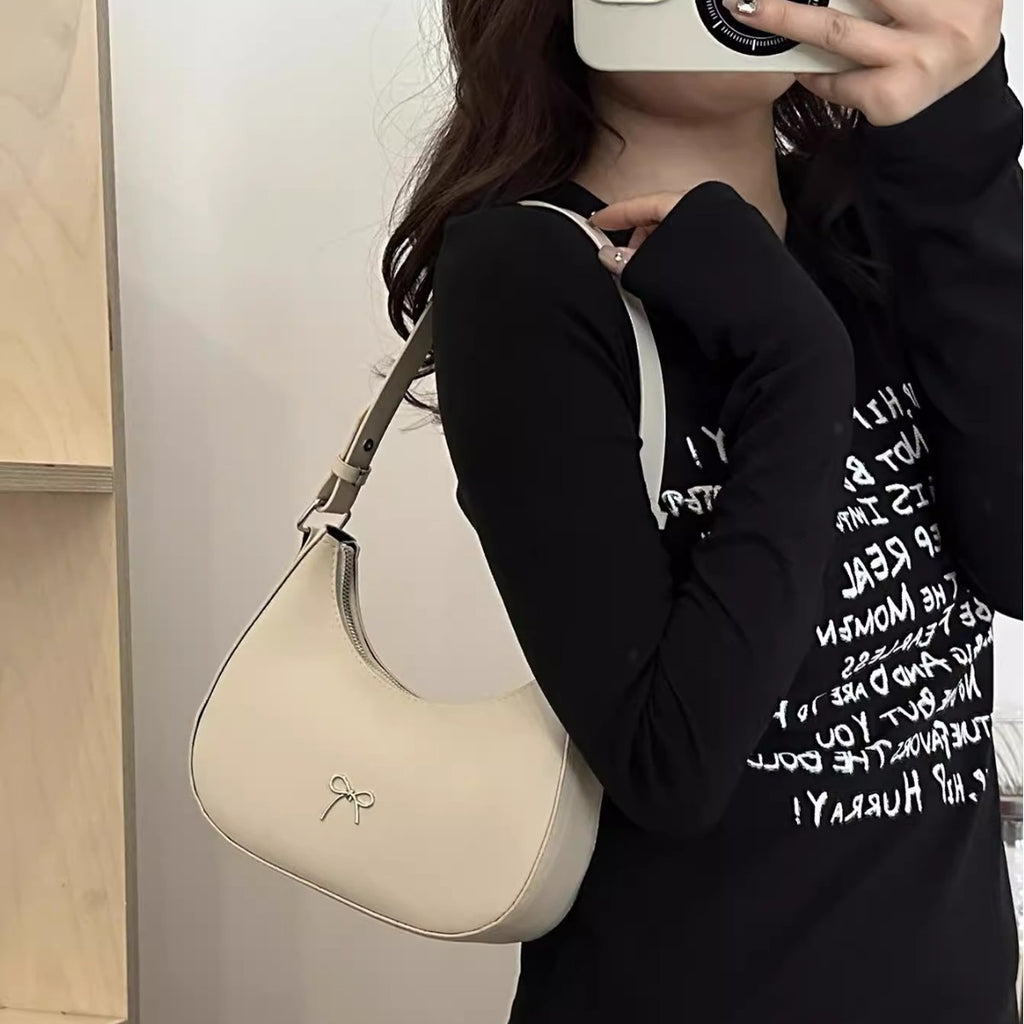 Crescent Shaped Shoulder Bag with Bow Detail