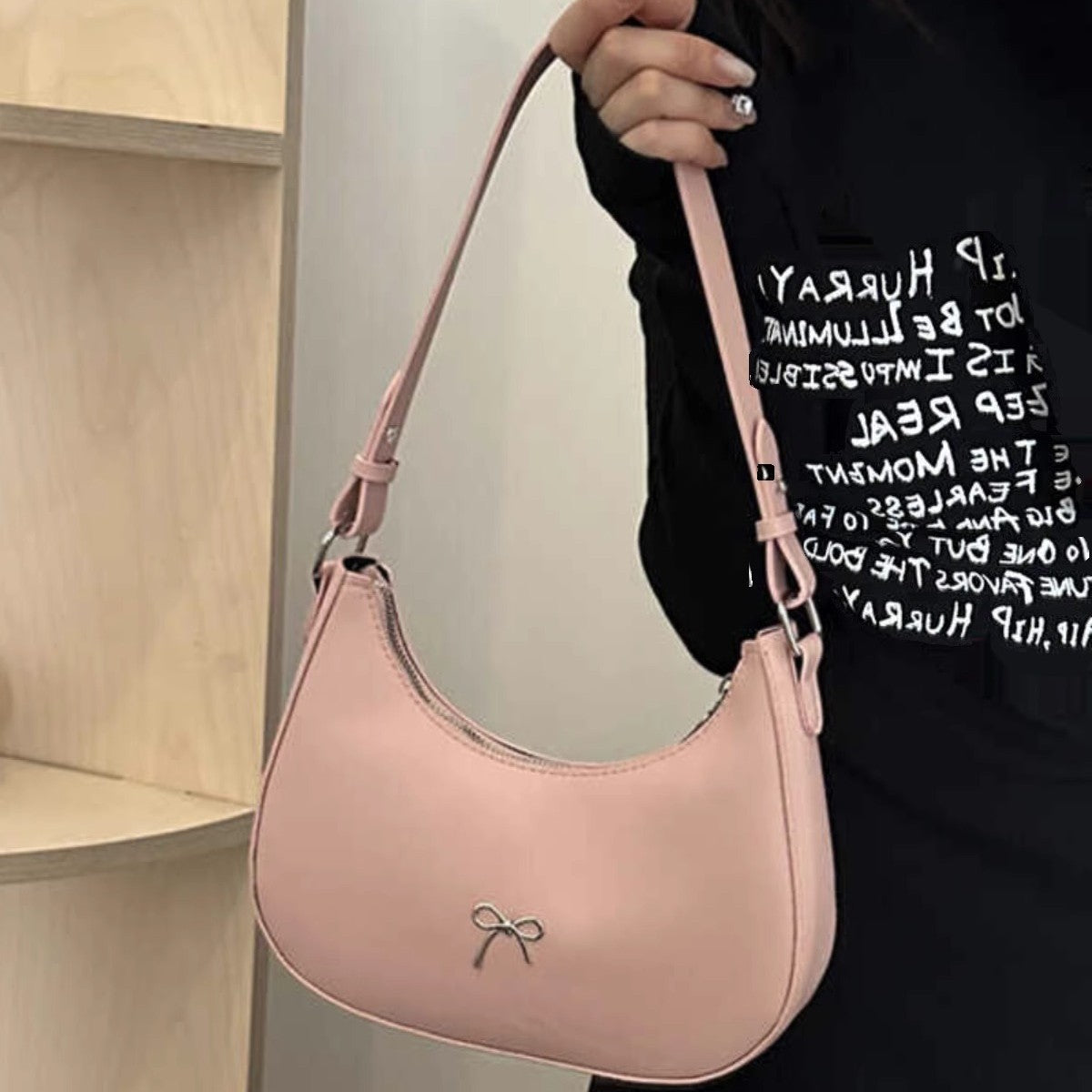 Crescent Shaped Shoulder Bag with Bow Detail