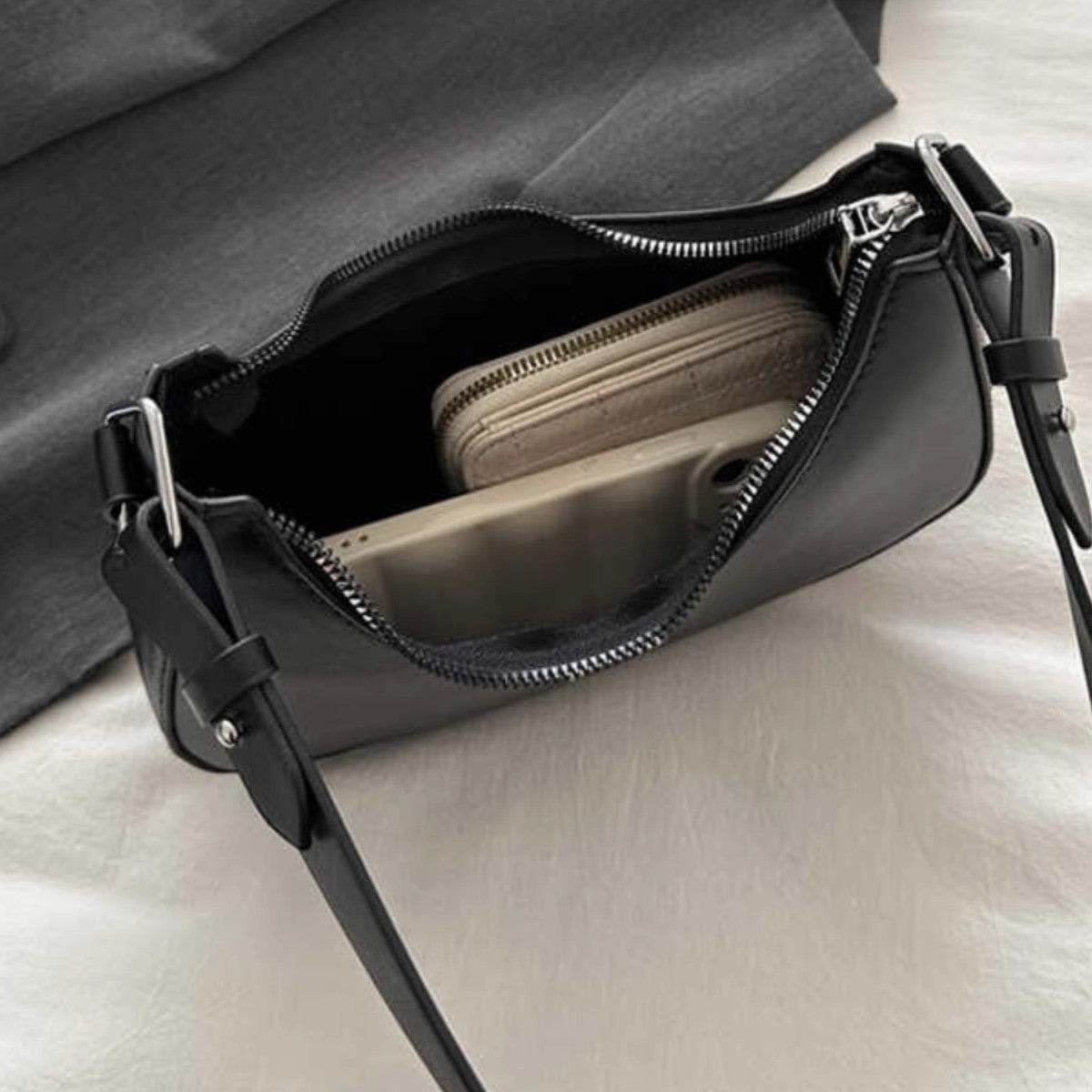 Crescent Shaped Shoulder Bag with Bow Detail