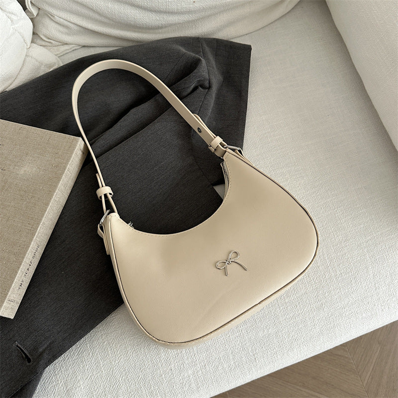 Crescent Shaped Shoulder Bag with Bow Detail