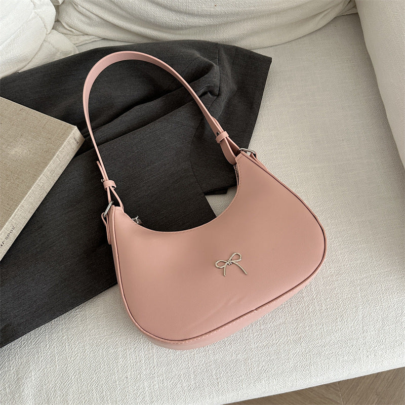 Crescent Shaped Shoulder Bag with Bow Detail