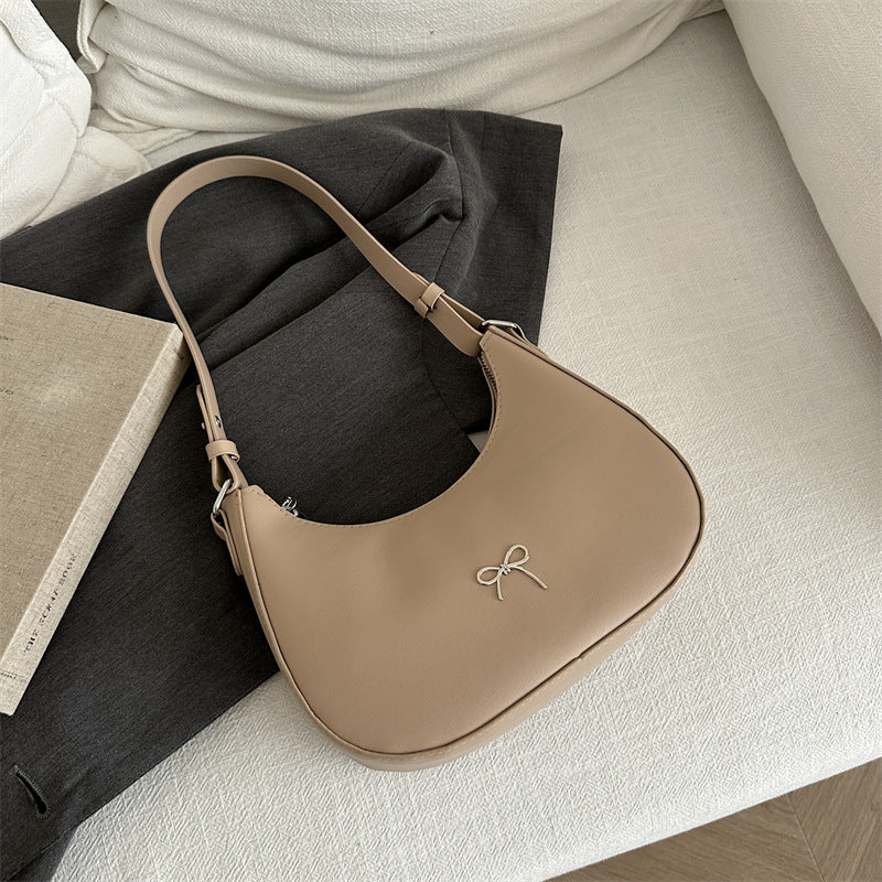 Crescent Shaped Shoulder Bag with Bow Detail