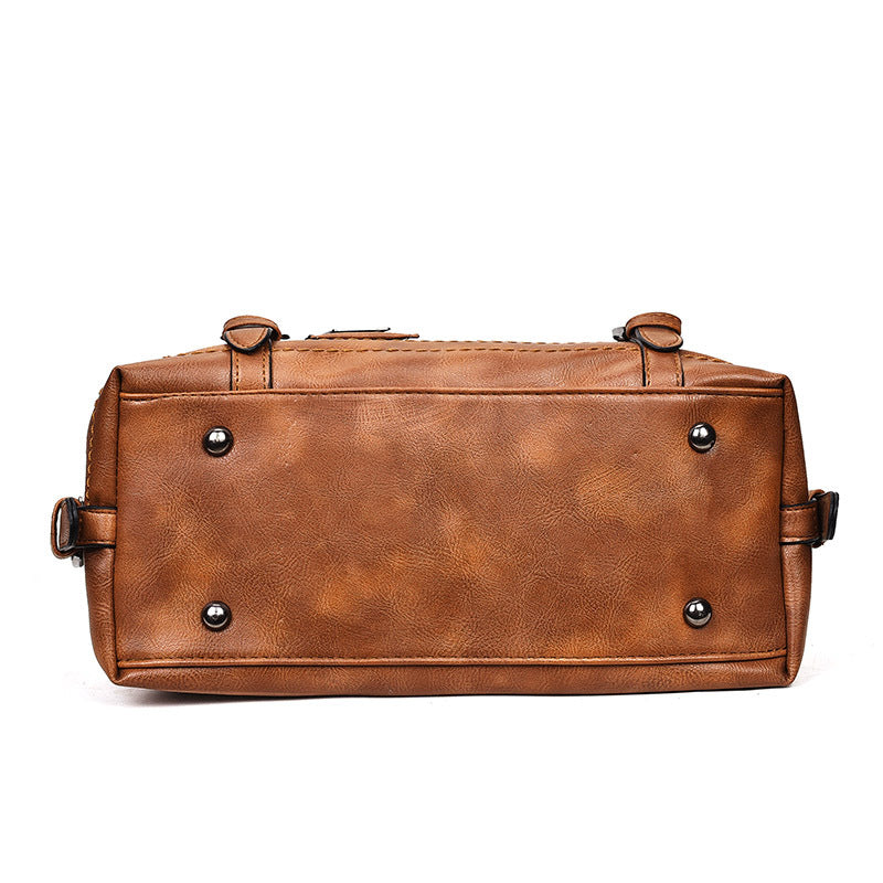 Waxed Leather Retro Boston Bag for Women