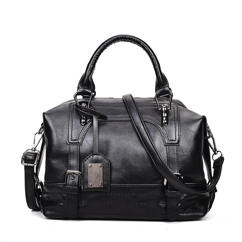 Waxed Leather Retro Boston Bag for Women